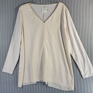 lysse womens top size 1X ivory chiffon long sleeve v neck blouse stretch classy